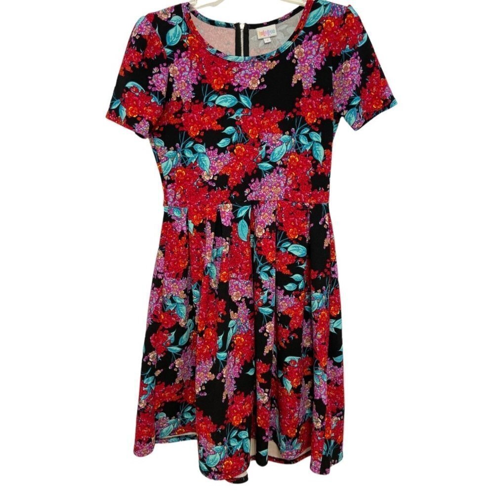 LULAROE "Simply Comfortable" Dress Size‎ Small Floral Multicolor Pockets Stretch - Picture 2 of 16